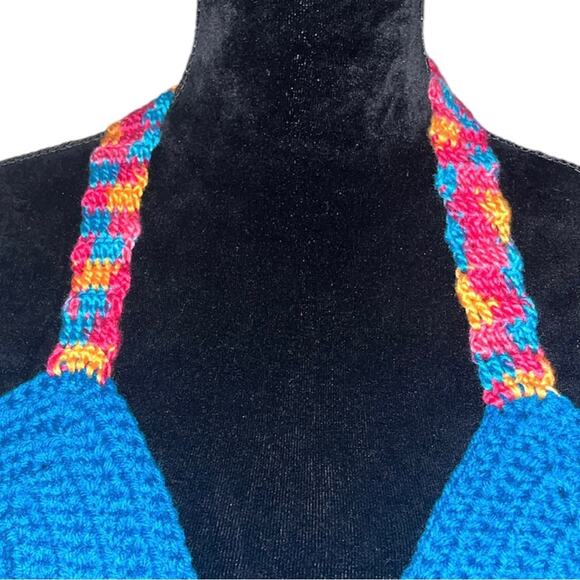 Creaciones Cayana Handmade Crochet Bikini Halter Top Size S Blue - Picture 2 of 7